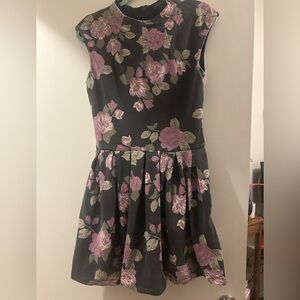 Aritzia Talula Black Dress with Pink and Green Floral Print